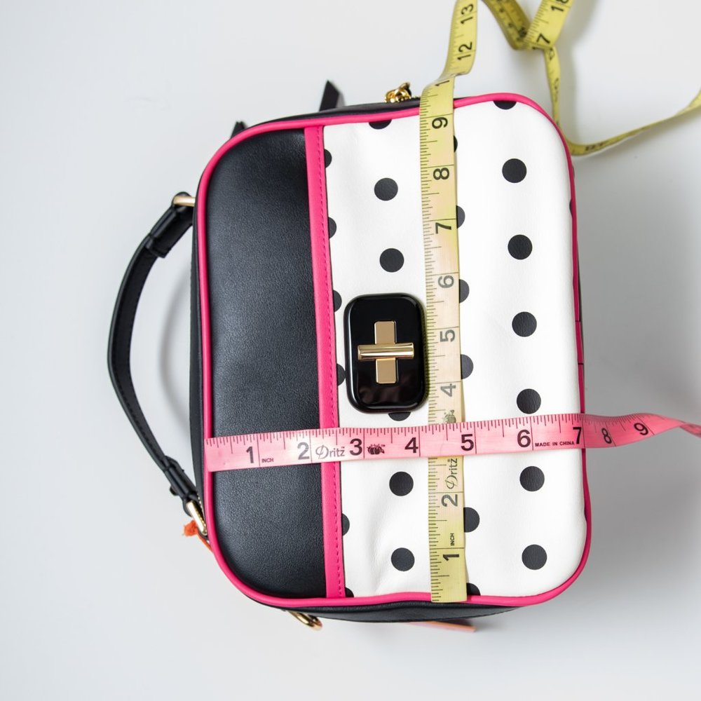 LDT "Jill" Purse Leather Crossbody Polkadot Lunchbag Bag Black Pink Gold New - Picture 14 of 15
